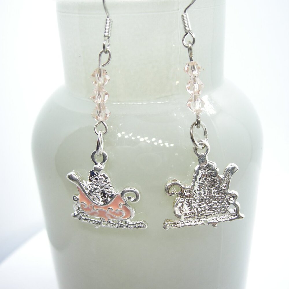 Blush Pink Sleigh Christmas Earrings with Swarovski Crystals